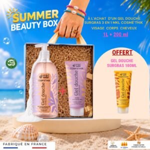 gel douche peche blanche bio surgras summer beauty box mkl 1L mure sauvage huile argan offert fabriqueen france
